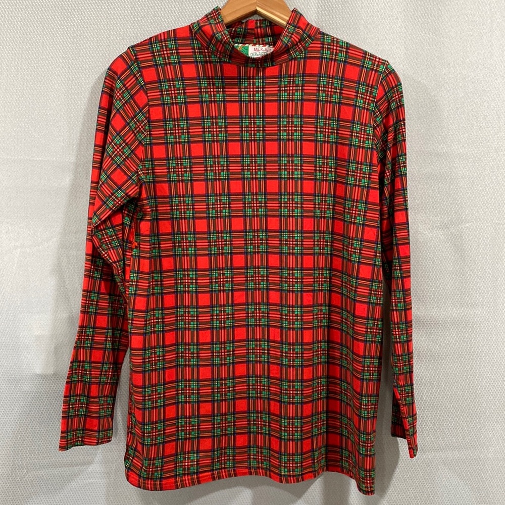 Merry Christmas Tartan Womens Collar Long Sleeve size M